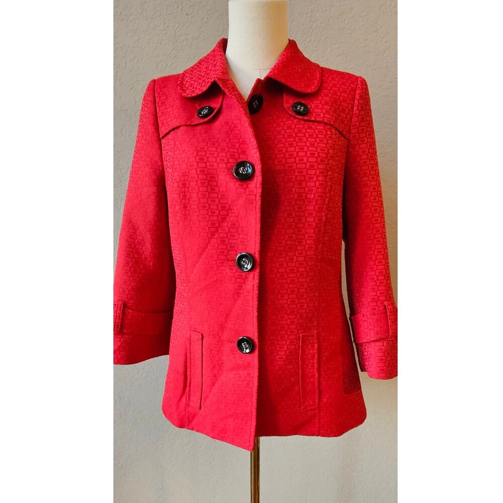 Vintage Mary Kay Women's Consultant Office Career Trench Coat Jacket Size SP Red